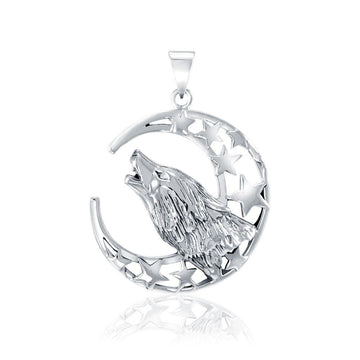 Baying wolf around the celestial beauty ~ Sterling Silver Jewelry Pendant TP831 - Jewelry